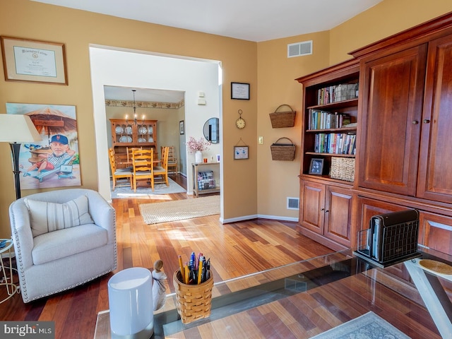 living room with dark wood-type flooring