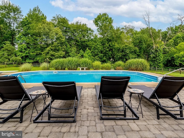 view of swimming pool featuring a patio