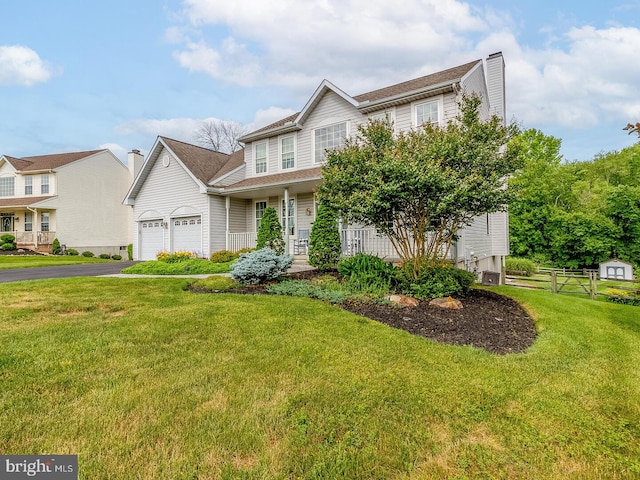 view of front of property with a garage and a front yard