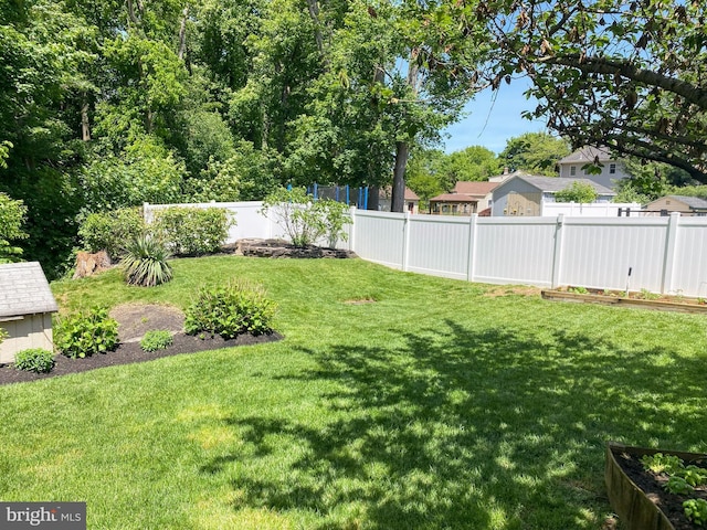 view of yard with a fenced backyard