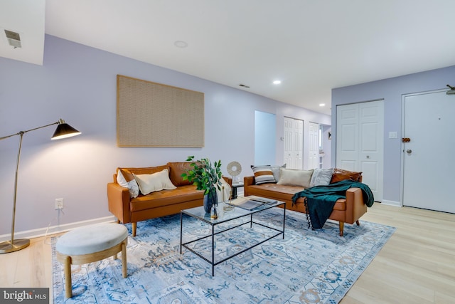 living room with light wood-type flooring