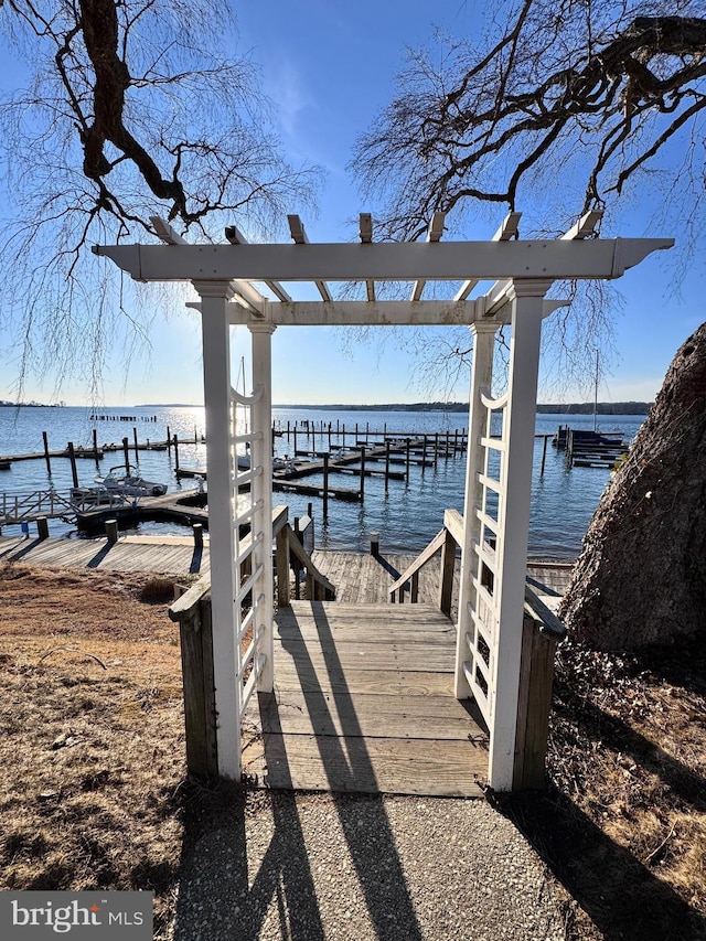 dock area featuring a water view