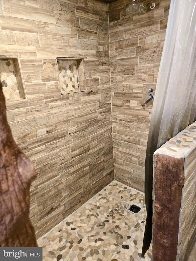 bathroom with a shower with shower curtain