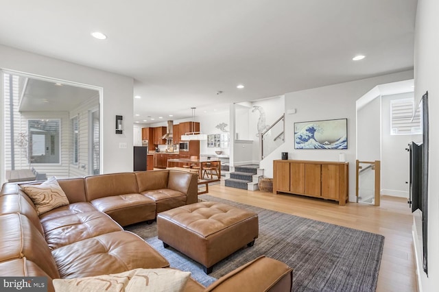 living room with light wood-type flooring