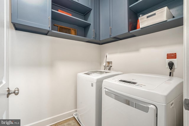 laundry area featuring cabinets and washer and clothes dryer