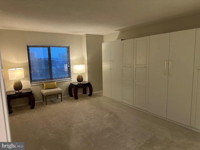 unfurnished room with light colored carpet and a textured ceiling