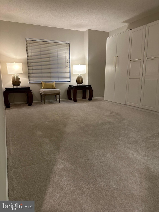 unfurnished room with light carpet and a textured ceiling