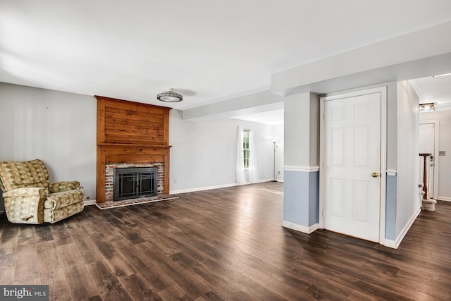 living room featuring dark wood-type flooring