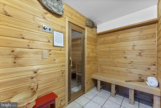 view of sauna featuring tile patterned flooring