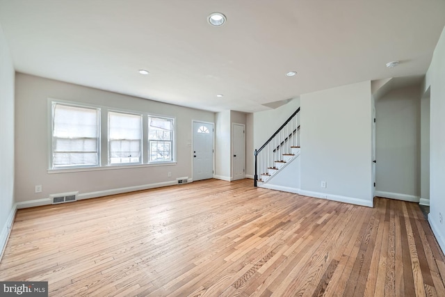 unfurnished living room with light hardwood / wood-style floors