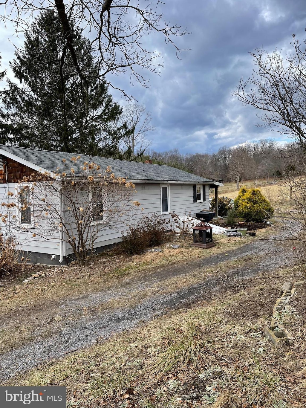 view of home's exterior with a shingled roof