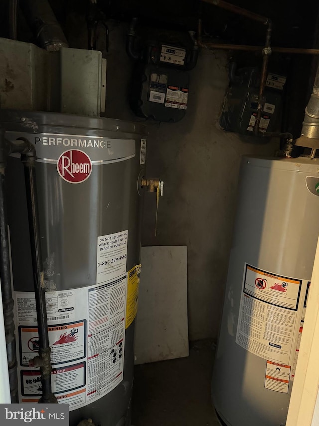 utility room featuring water heater