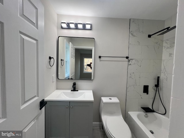 bathroom with vanity, toilet, and bathing tub / shower combination