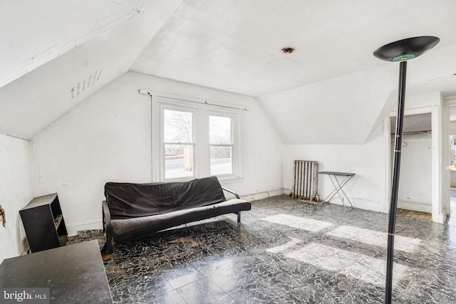 additional living space with radiator heating unit and vaulted ceiling