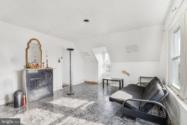 living area with lofted ceiling