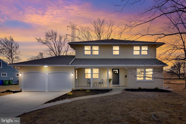 800 Marlowe Rd, Cherry Hill, NJ 08003 - view of front of house featuring a garage, a shingled roof, concrete driveway, and covered porch