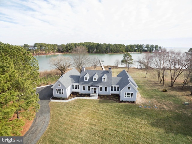 aerial view with a water view