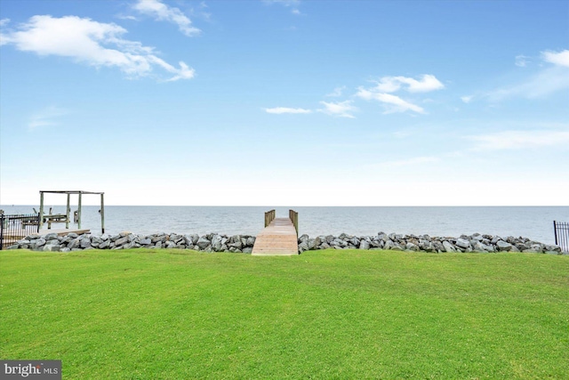 view of yard with a water view