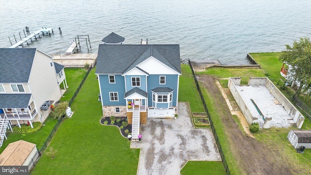 bird's eye view featuring a water view