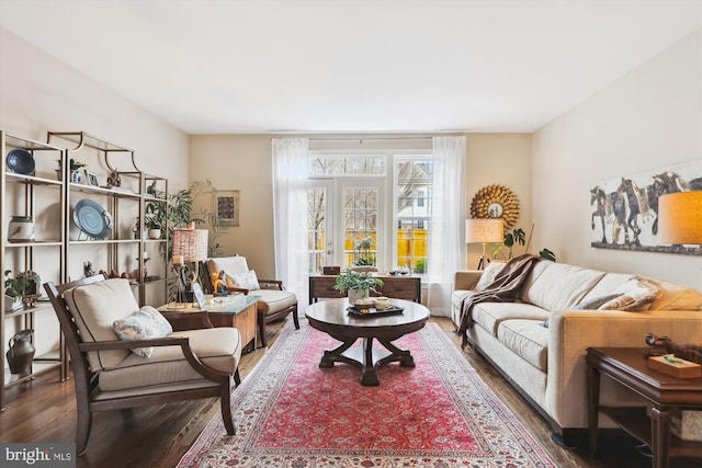 living room with wood finished floors