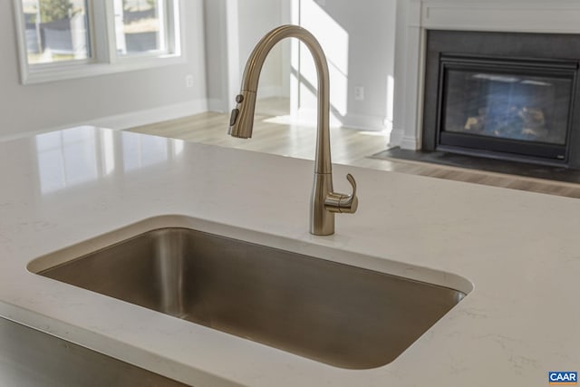 details with sink and hardwood / wood-style floors