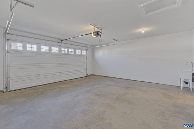 garage with a garage door opener