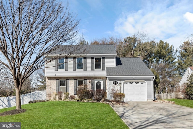 view of front of property featuring a garage and a front lawn