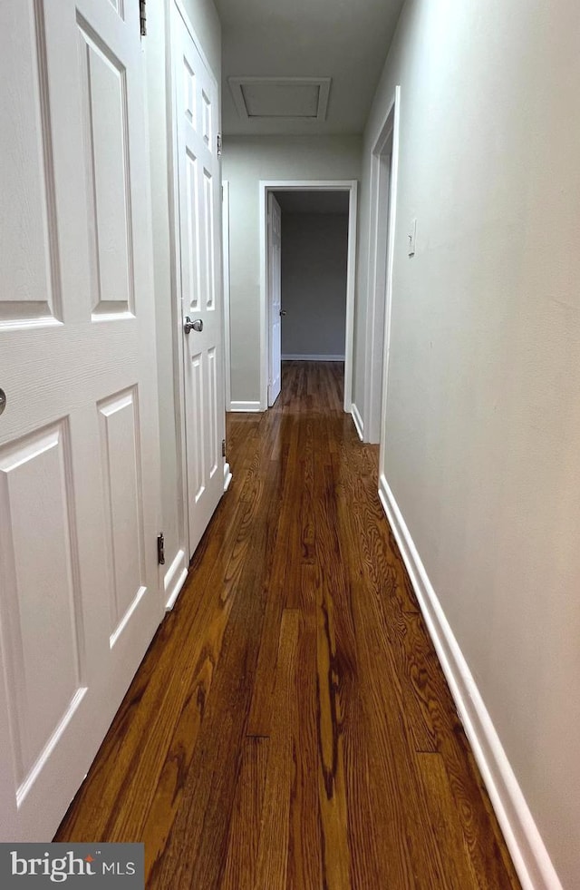 hall with dark hardwood / wood-style flooring