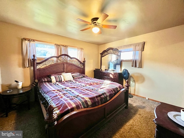 bedroom featuring carpet floors and ceiling fan