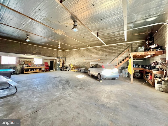 garage featuring a workshop area