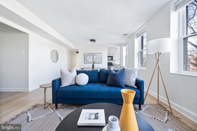 living room featuring light wood-type flooring