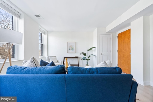 living room with light wood-type flooring