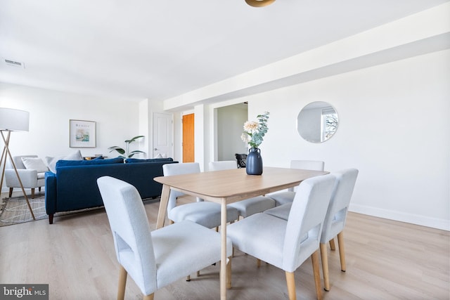 dining area with light hardwood / wood-style floors