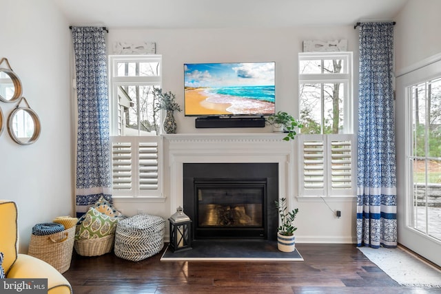 sitting room featuring dark wood-type flooring