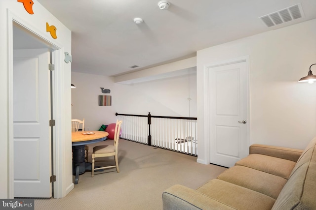 home office featuring light colored carpet