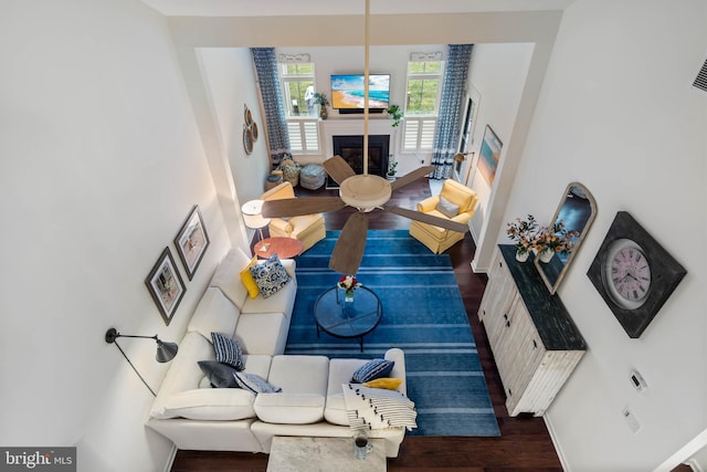 living room with dark wood-type flooring