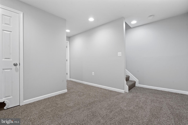 basement with carpet flooring