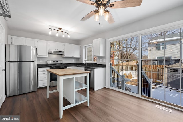 kitchen with sink, plenty of natural light, white cabinets, and appliances with stainless steel finishes