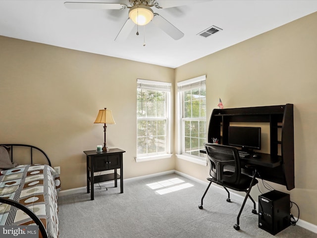 6852 Fielding Ct, Frederick, MD 21703 - carpeted office with baseboards, a ceiling fan, and visible vents