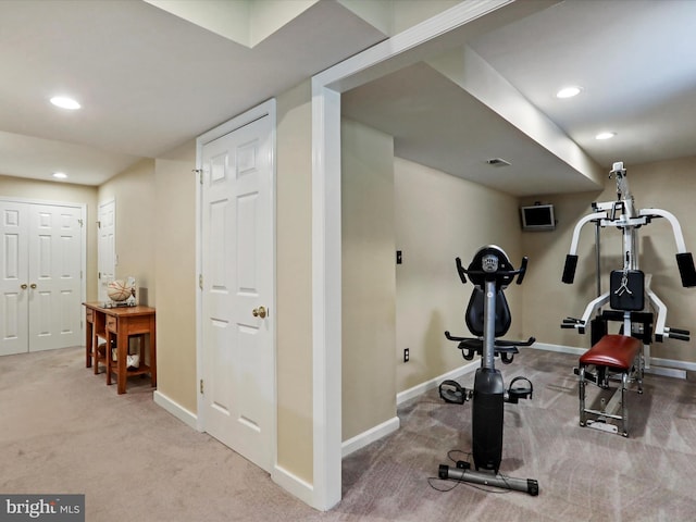 6852 Fielding Ct, Frederick, MD 21703 - exercise area with carpet floors, recessed lighting, and baseboards
