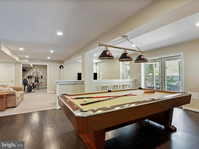 6852 Fielding Ct, Frederick, MD 21703 - recreation room featuring recessed lighting, billiards, and hardwood / wood-style flooring