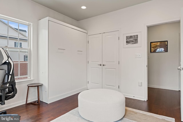 living area featuring dark wood-type flooring