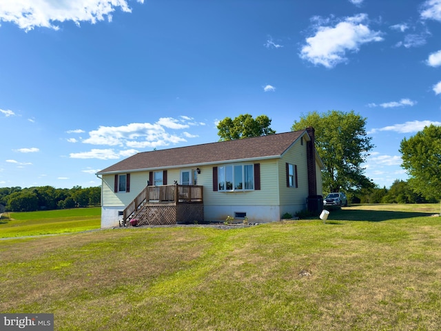 view of front of house featuring a deck and a front lawn