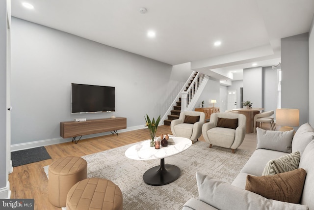 living room with light wood-type flooring