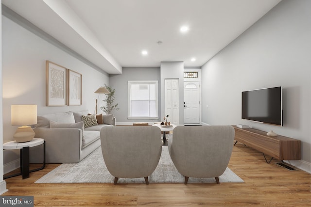 living room featuring light wood-type flooring