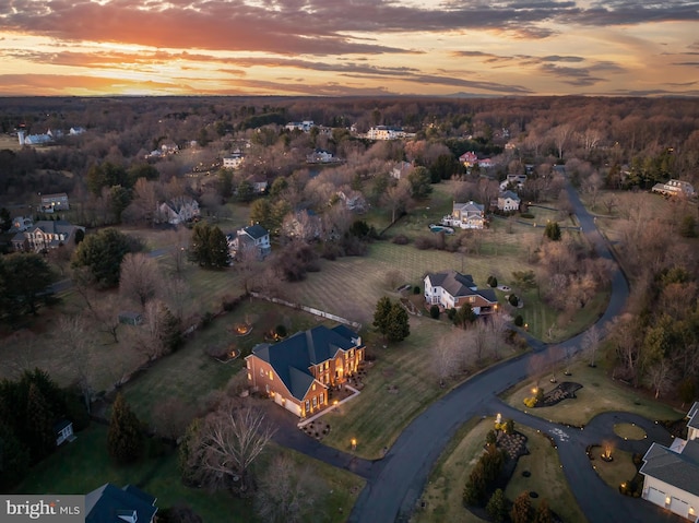 view of aerial view at dusk