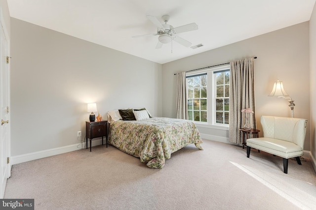 bedroom with carpet floors and ceiling fan