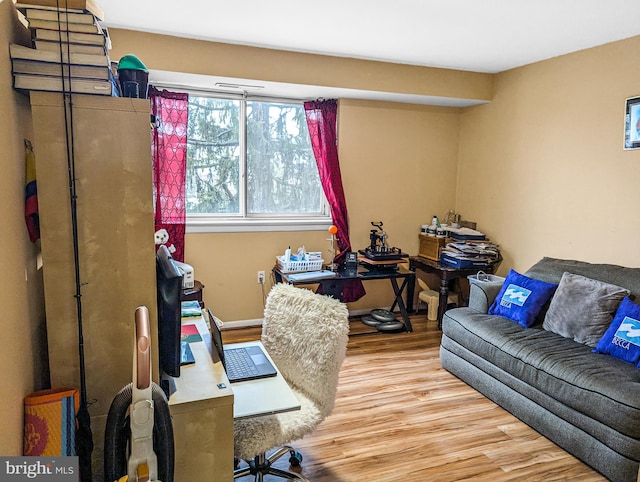 office space with hardwood / wood-style floors