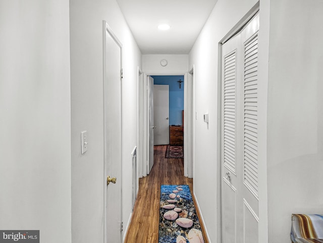 hallway with dark wood-type flooring