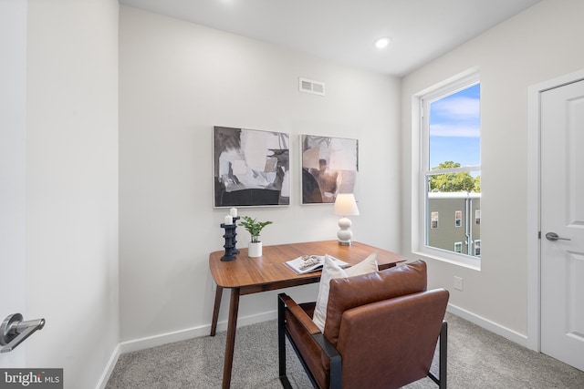 view of carpeted home office